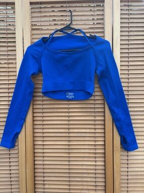 Cobalt Blue Long-Sleeve Cropped Performance Top